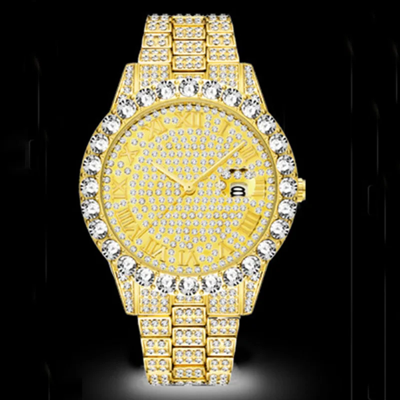 Luxury Hip Hop Iced Out Watch Gold Black Diamond Clock Top Brand for Women Quartz Wristwatch Relogio Masculino Top Brand Watch