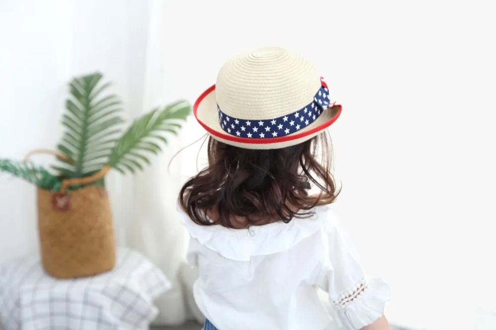 Fashion Stars and Stripes American Flag Standard Children Straw Hat Children Hat Kids Sun Hat