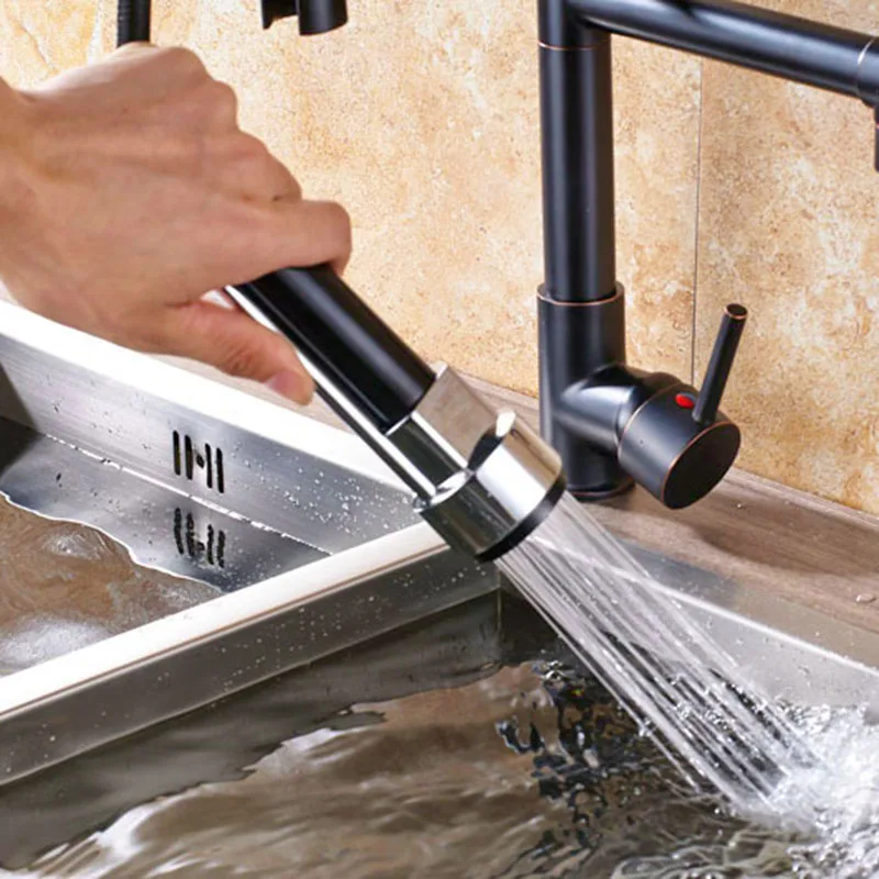  Chrome Spring Pull Down Kitchen Faucet Dual Spouts 360 Swivel Handheld Shower Kitchen Mixer Crane H - 4000272303163