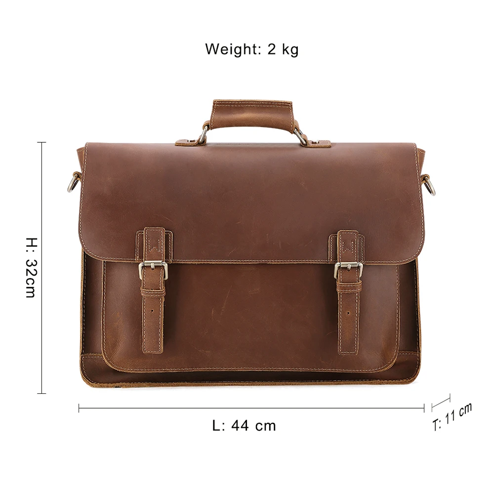 JOYIR Crazy Horse Leather Large Briefcases Male Messenger Laptop Bag  Vintage Men's Genuine Leather Briefcase Business Travel Bag