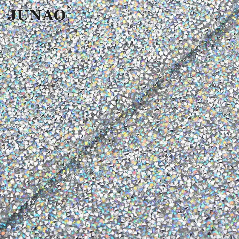 JUNAO, 24 цвета, горячая фиксация, разноцветные стразы, сетчатые ткани, отделка кристаллами, лента из смолы, аппликация из страз для ювелирных изделий, рукоделие - Цвет: Silver Crystal AB