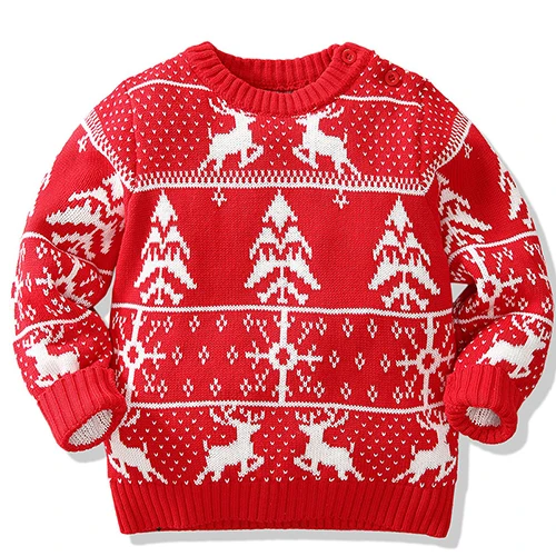 Christmas Baby Girl Handwork Sweater Autumn Winter Kids Stripe Clothes Boys Cartoon Santa Claus Embroidery Knitted Sweaters - Цвет: red
