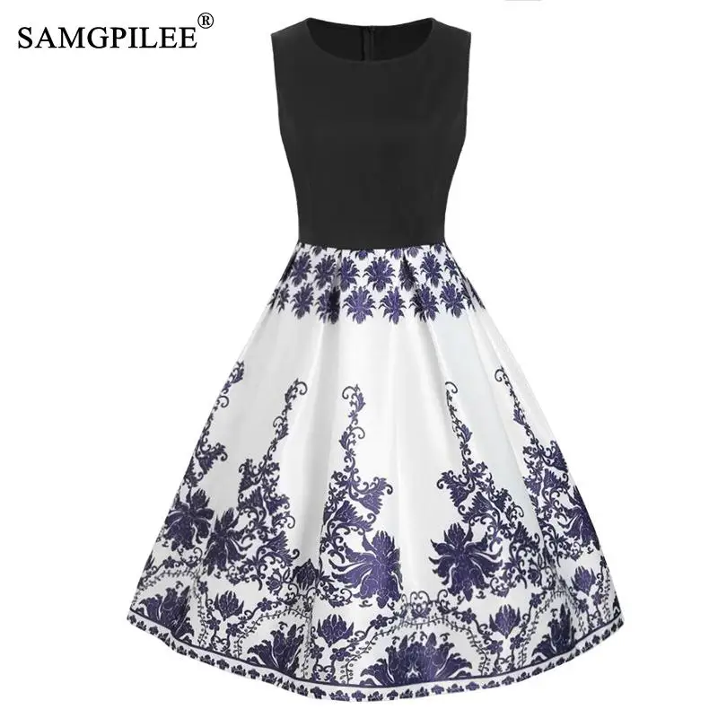 Женское платье с цветочным принтом Samgpilee двухцветное плиссированное средней