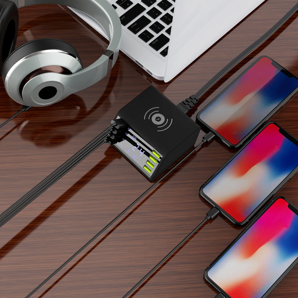Интеллектуальное Мульти 8 портов USB lcd Беспроводное зарядное устройство для телефона Быстрая зарядка огнестойкий материал высокая термостойкость