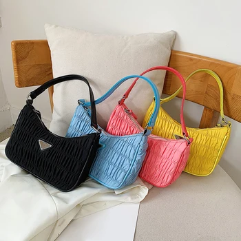 

2020 Spring Women Nylon Small Handbag Tote Ladies' Vintage Underarm Bag Zipper Half Moon Bags Waterproof Cloth Purse