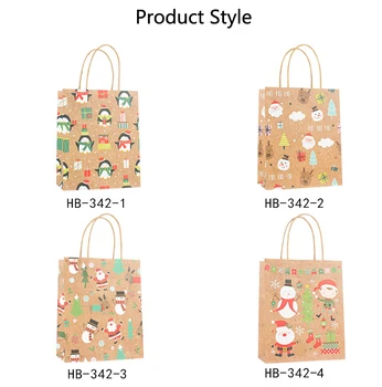 

2020 Christmas Kraft Paper Handbag Holiday Element Pattern Strong Bearing High Capacity Creative Gift Accessories