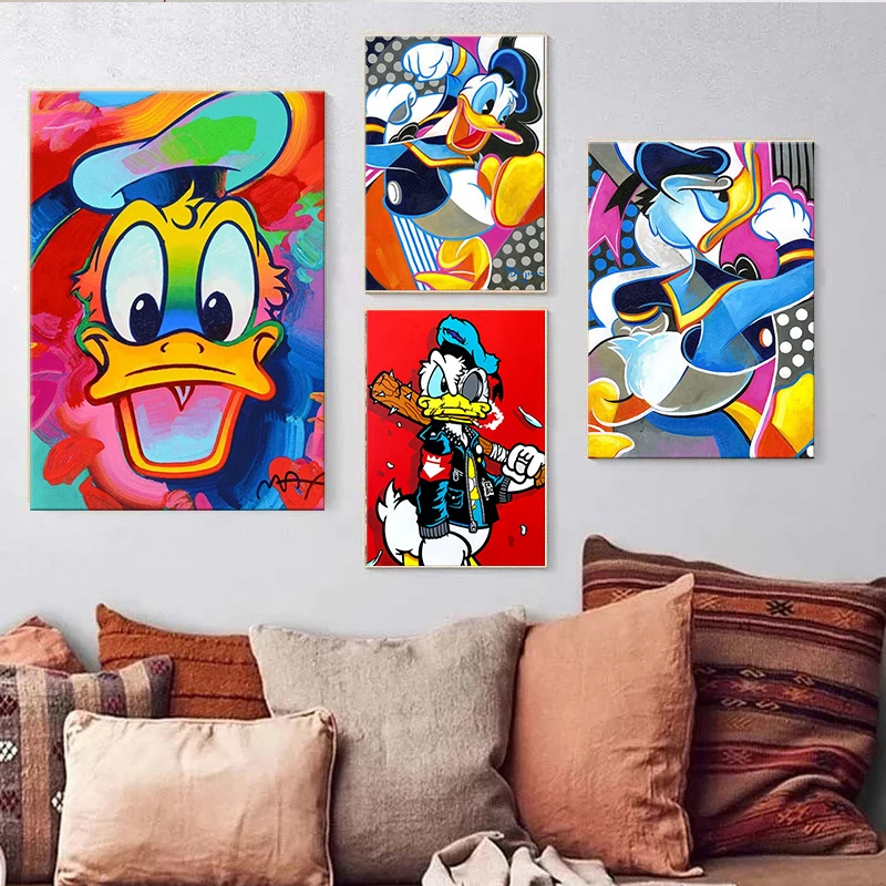 Disney Colorful Cartoon Canvas Painting Graffiti Mickey Mouse Donald Duck Wall Art Posters And Prints Pictures Living Room Decor | Дом и сад