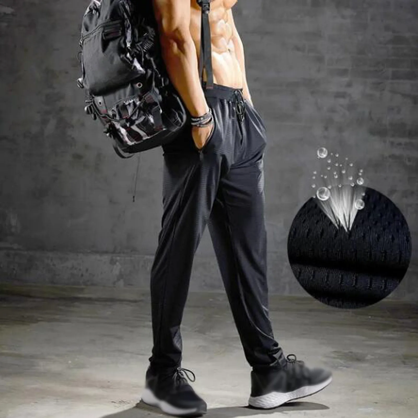 Sports Pants Men's Quick-drying Ice Silk Breathable Nine-point Summer Thin Running Fitness Loose Mesh Air-conditioning Trousers 1