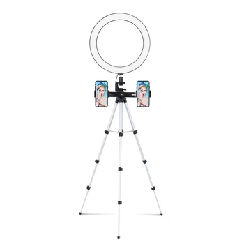 

10 inch Dimmable LED Selfie Round Light Photography Video+Tripod Phone Clip Brightness Adjustable Lamp for Live Broadcast Selfie