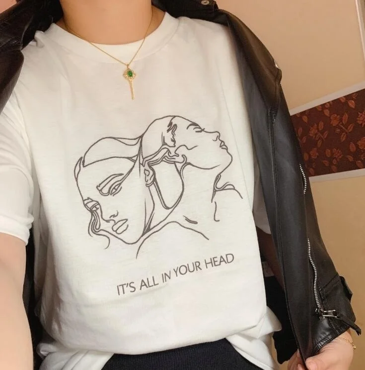 Fashion Show-JF It All in Your Head две головы жонглирование искусство футболка для женщин Tumblr модная Милая графическая футболка хипстеры забавная рубашка