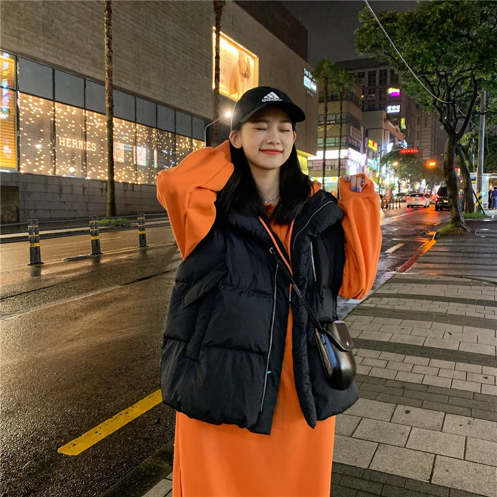 Down Feather Cotton Vest Women's New Style Autumn And Winter Short Students Bread Cotton Coat Sleeveless Coat Thick Waistco