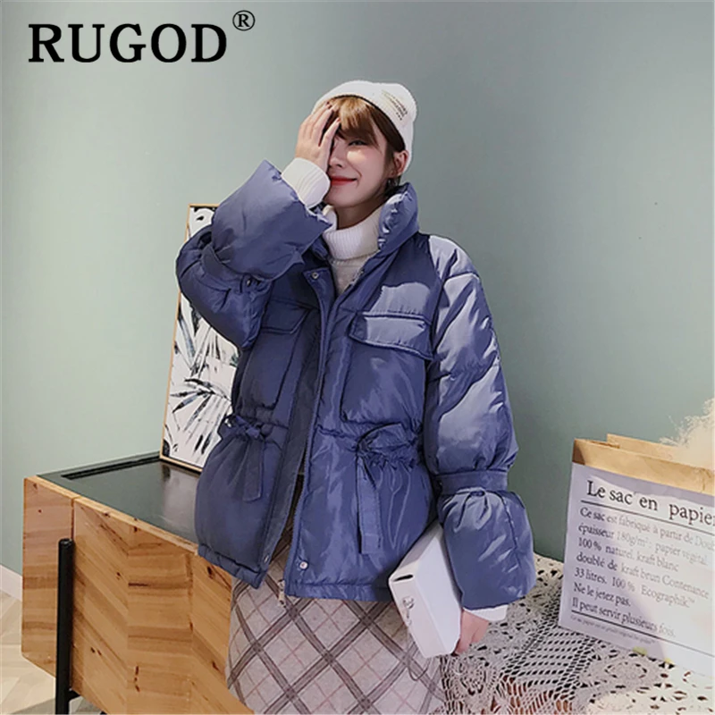 RUGOD/осень-зима, пальто-парка, женские корейские однотонные Плотные хлопковые пуховики и пальто, женская мода, верхняя одежда со шнуровкой