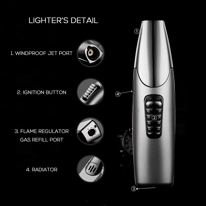 Cigarette Lighter JOBON Fashion Cigar Jet Lighter Blue Flame Windproof Refillable Gift for Friend