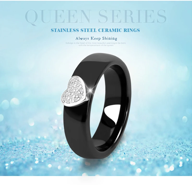 Rhinestone Heart Women Rigns Stud Earrings Sets for Women Healthy Material Ceramic Jewelry Sets Black White Color Wedding Sets