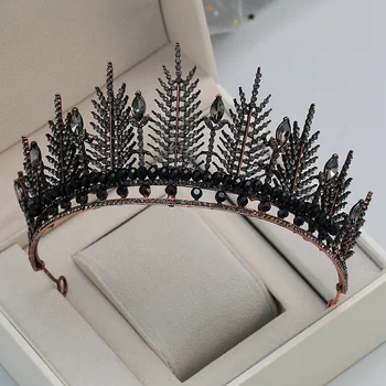 

Baroque Vintage Black Crystal Bridal Tiaras Crowns Noble Rhinestone Pageant Diadem Veil Tiara Headband Wedding Hair Accessories