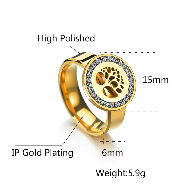 Letdiffery, 316L, нержавеющая сталь, полое дерево, кольца, Bling Crystal, Женские Ювелирные изделия для подруги, подарки на день рождения