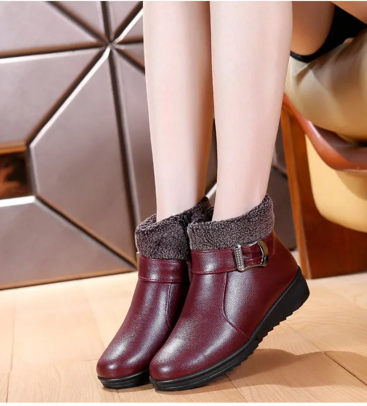 Women Snow Boots Warm Short Fur Plush Winter Ankle Boot Plus Size Platform Ladies Leather Shoes Female Comfort Drop Shipping