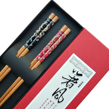 

2 Pairs Red Black Chinese Dragon Chinese Natural Wooden Chopsticks Wedding Gift Chopsticks Household Kitchen Wood Chopsticks Set