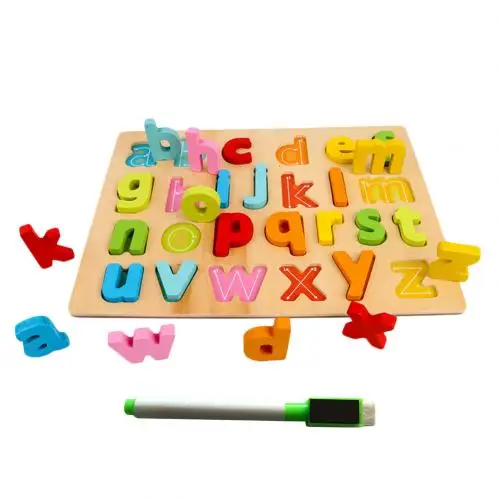 Lowercase Letter Деревянный Алфавит математическое число паззлов доска с пишущей ручкой Развивающие детские игрушки для детей Рождество День рождения - Цвет: Lowercase Letter