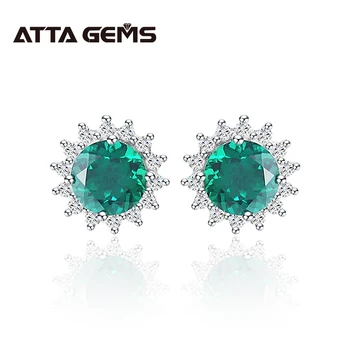 

Green Emerald Beryl Silver Stud earring Round Created Emerald Deep Green Color With Beautiful Design Fashion And Popular Earring