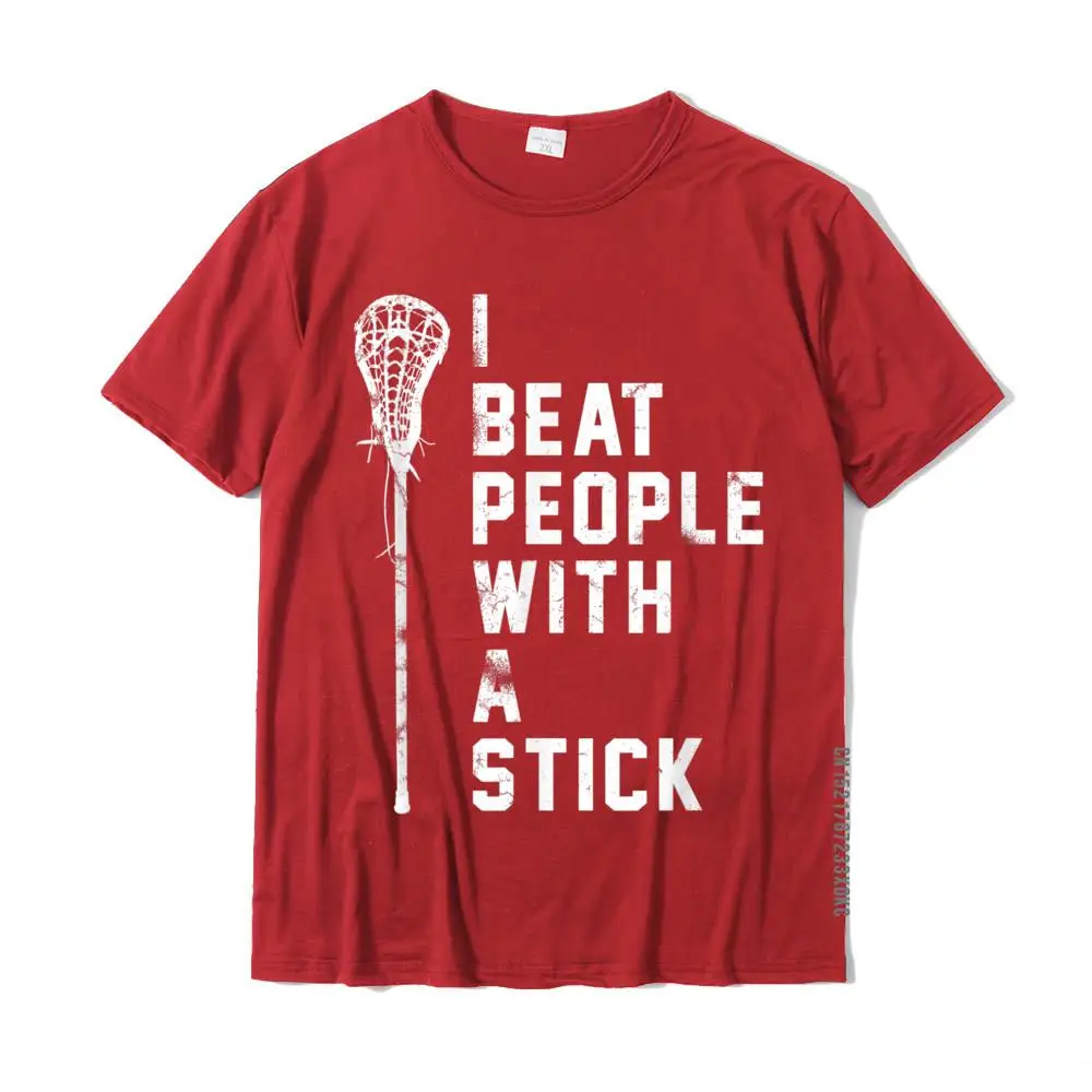 Custom T Shirts Prevailing Round Neck Casual 100% Cotton Adult Tops Tees Summer Short Sleeve Sweatshirts Free Shipping I Beat People With A Stick - Funny Lacrosse Gift Men Women T-Shirt__MZ22291 red