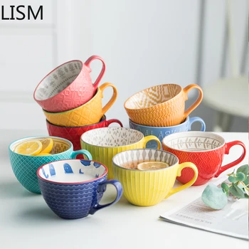 

Creative Breakfast Ceramic Cup Hand-Painted Oatmeal Drinking Milk Coffee Cup Breakfast Cups Ceramic Coffee Mug with Lid Spoon