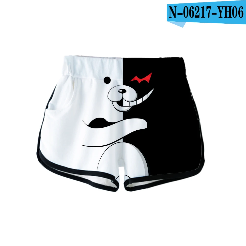 Летние аниме Monokuma 3D шорты Популярные шорты с эластичной талией женские хлопковые 3D шорты в стиле хип-хоп черные белые шорты с медведем - Цвет: 7