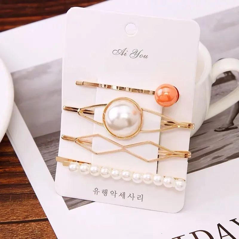 Модные аксессуары для волос 4 шт./компл. новые туфли с жемчугом, геометрические шпильки из сплава для Для женщин девушки милые заколки для волос клип Головные уборы повязка на голову
