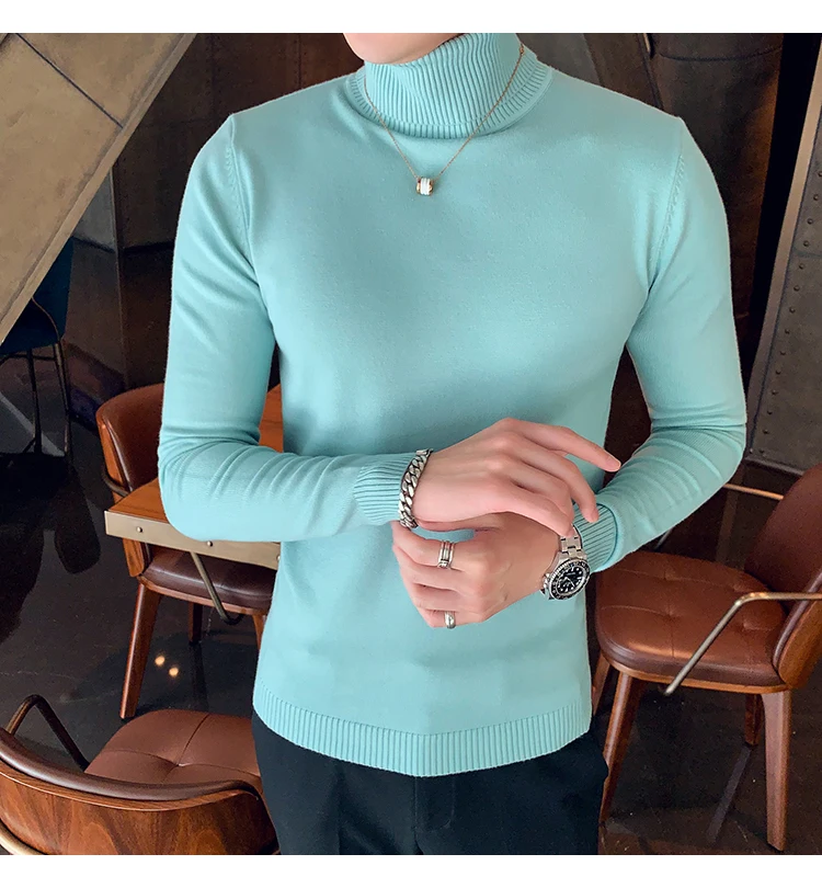 Хит, простой мужской свитер, модный, универсальный, вязанный, Pull Homme, с высоким воротником, размера плюс, облегающий, Повседневный свитер, мужские пуловеры 4XL-M