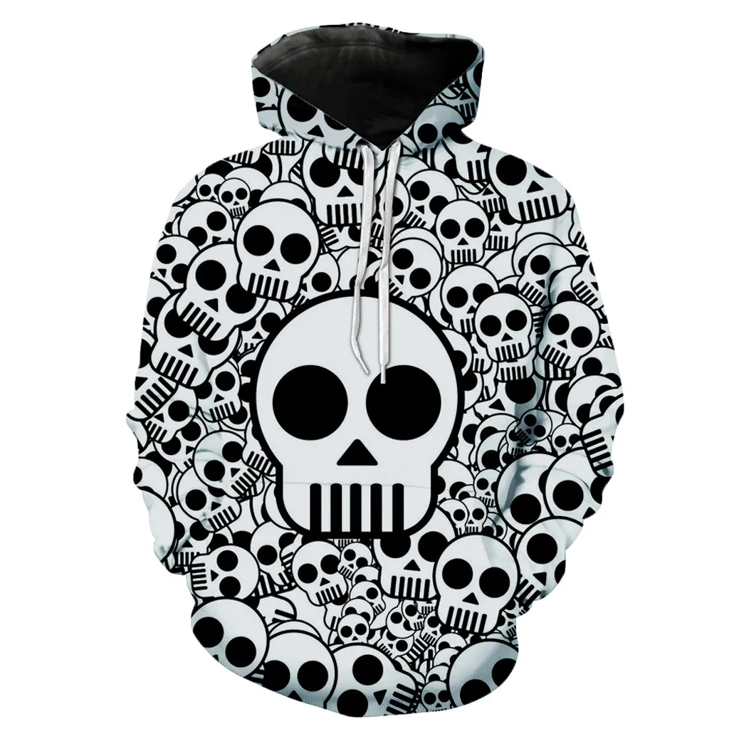 

Women Halloween Skull 3D Print Oversized Hoodies Mens Long Sleeve Hooded Sweatshirt With Pockets Drawstring Tops Blouse Pullover