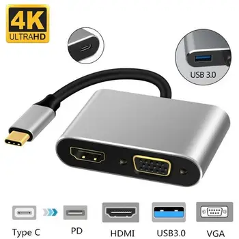 

4 in 1 Type-c To HDMI VGA USB 3.0 Hub Adapter Audio Video Converter Support HDMI Output 1080P VGA Output USB C PD Charging