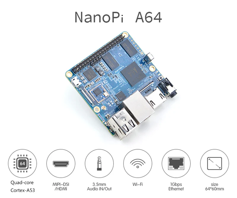 NanoPi Allwinner A64 макетная плата четырехъядерный Cortex-A53 бортовой гигабитный Ethernet карта WiFi AXP803 Super Raspberry Pi NP006