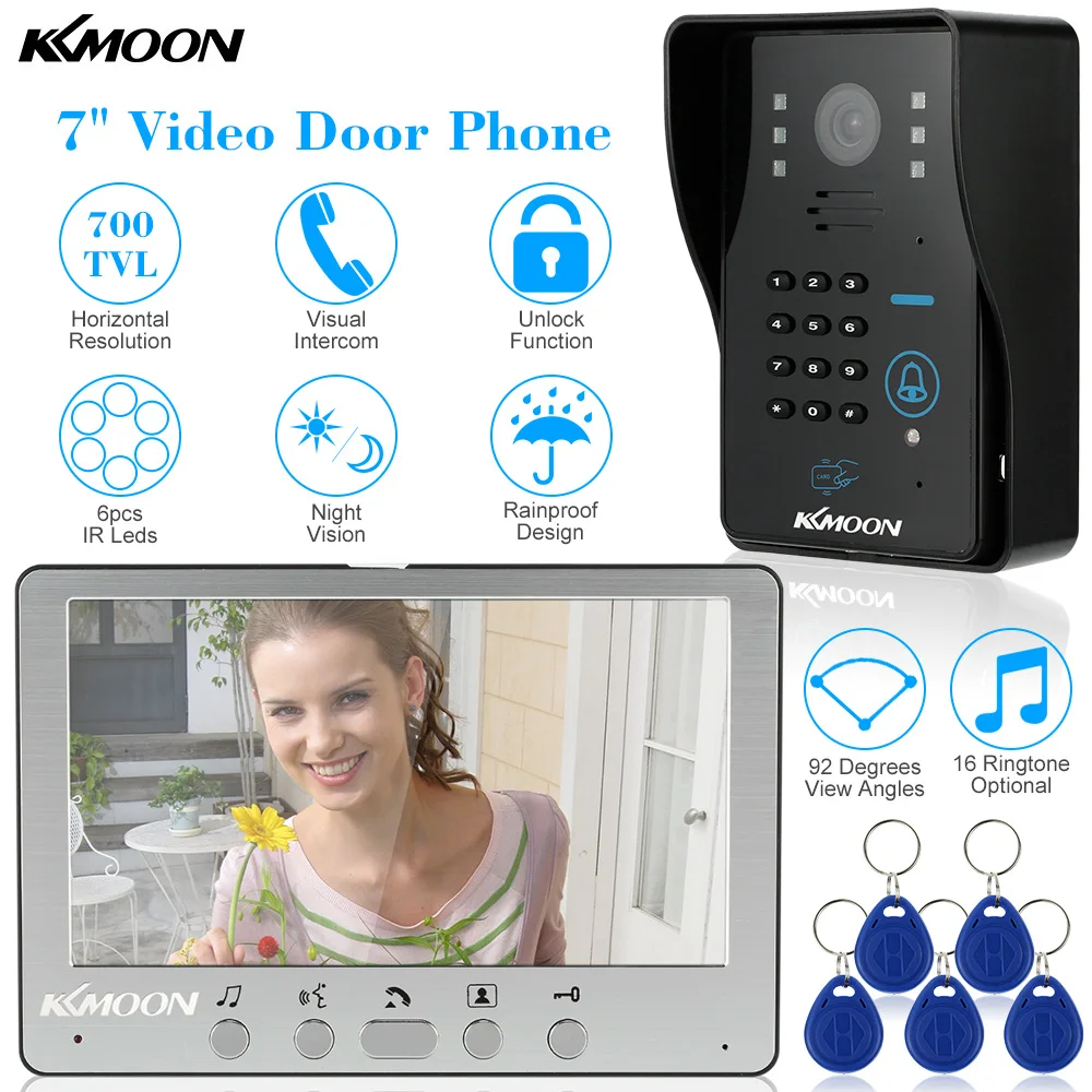 

KKMOON 7'' Wired Video Door Phone Set Visual Intercom Doorbell 800x480 Monitor 700TVL Outdoor IR Camera RFID Card Remote Control