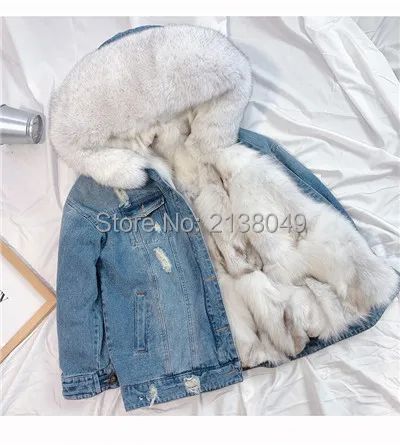 SF0423 Fashion warm fox demin fur coat Jacket women Parka | Женская одежда