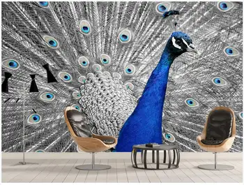 

3d silk wallpaper custom photo Modern simple and beautiful blue peacock home decor living room wall paper for walls 3 d