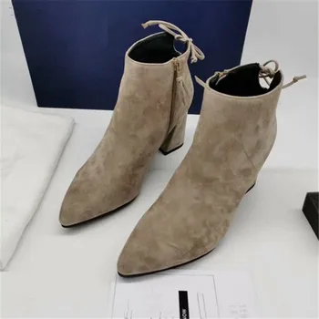 

Ladies Boots Shoes Scarpe Donna Chaussures Femme Buckle Women Boots High Heel Female Shoes Pointed Toe Botas Mujer Lace Up