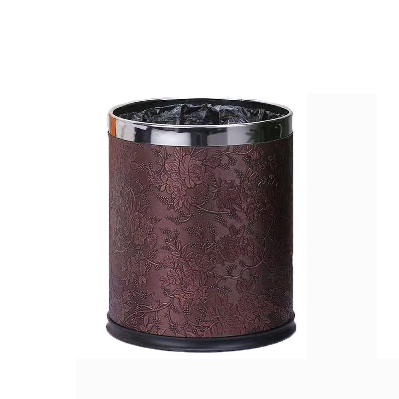 Double-layer Creative Space Without Lid Leather KTV Hotel Practical Garbage Bin For Hotel 10L GUYUE Trash Can Color : Brown 