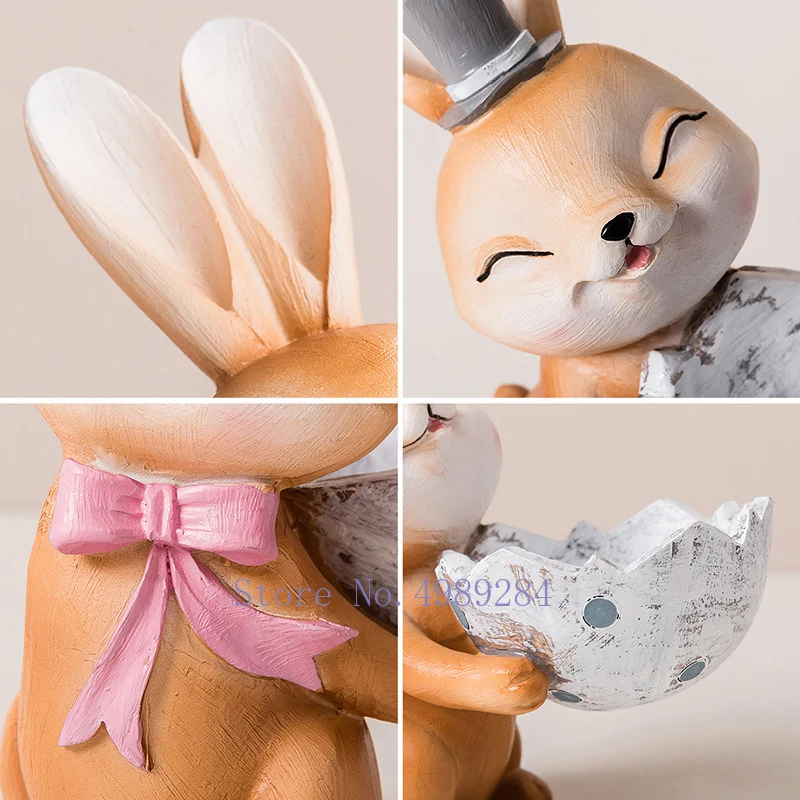 Creative Resin sculpture Simulated animal Cartoon rabbit egg Easter Crafts ornaments Children's room Decoration furnishing