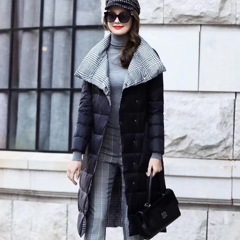 Goede Ly Varey Lin Eend Donsjack Vrouwen Winter Lange Dikke Dubbelzijdig Plaid Jas Plus Size Warm Double Breasted Sneeuw down Parka