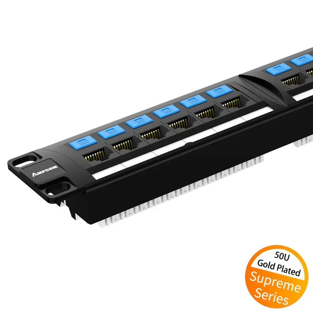 AMPCOM Supreme Series CAT5e 24 порта патч-панель, крепление в стойку-1U, 19 дюймов, RJ45 Ethernet 568A 568B, 50u позолоченный