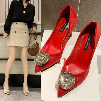 

2020 Bling Bling Sexy Crystal Party Dress Office Ladies Stiletto Dress Shoes Ladies Heels Calzado mujer