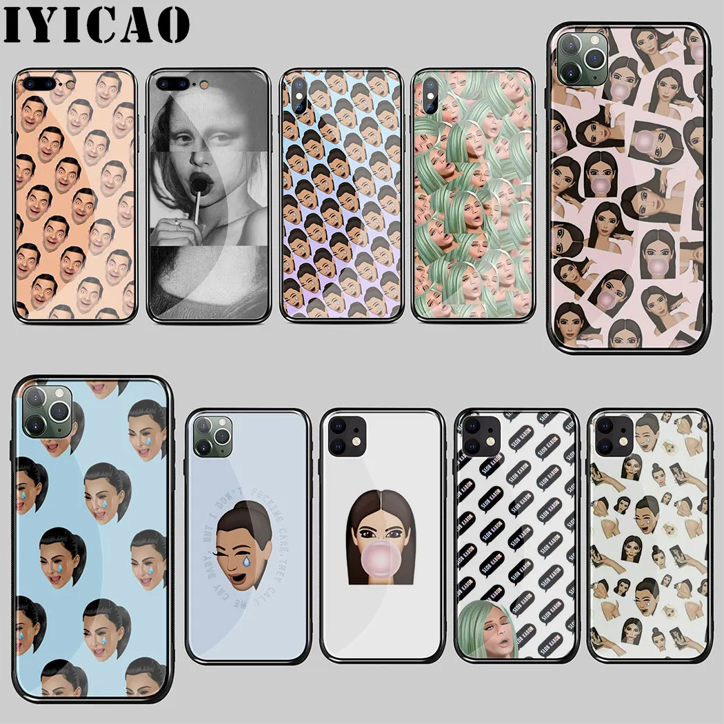 Закаленное стекло kimoji Ким Кардашьян со смешным лицом чехол для iPhone 5 5S SE 6 6S 7 8 Plus 11