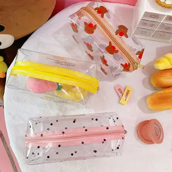 

Bentoy Milkjoy Korea japan Cute Bear Smile Cosmetic Cases Waterprooft Transperant Wash Bags Girls Makeup Bag Home Storage Case