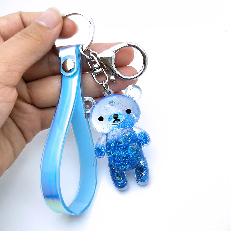 blue Движущийся Блестящий зыбучий песок, жидкий брелок, медведь, акрил, ПВХ, кожа, брелок, подвеска на рюкзак, для пары, для женщин, мужчин, брелок - Цвет: blue