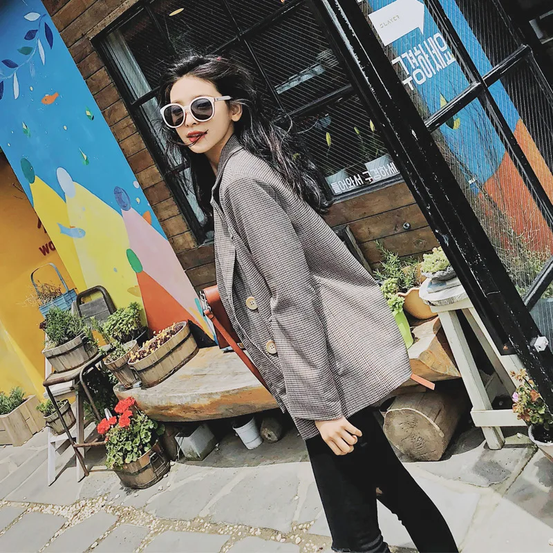

Hong Kong Style CHIC Coat Women's 2019 Spring And Autumn New Style Plaid Small Suit Business Harajuku Retro Online Celebrity Ele