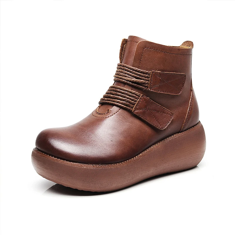 Женская обувь на платформе и каблуке; chaussures femmes nouveau; коллекция года; осенние туфли-лодочки на танкетке; женская повседневная обувь из натуральной кожи; sapato feminino; TSDFC - Цвет: brown