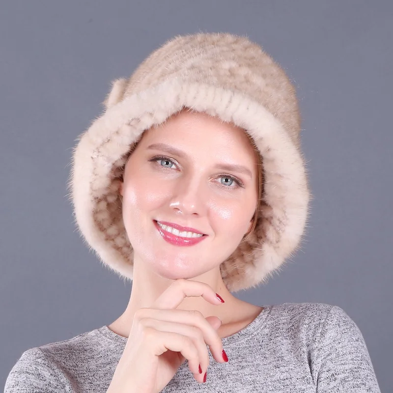 Женская панама, новая мода, одноцветные Повседневные шапки, шапка для женщин, взрослых девушек, цветочный дизайн, женская зимняя шапка из натурального меха норки - Цвет: color1