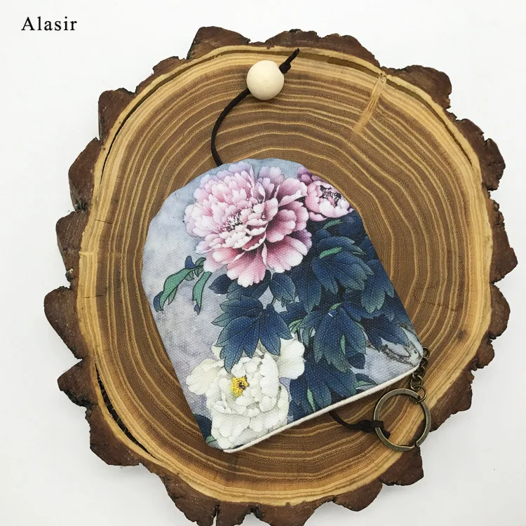 Alasir, ручной работы, кошелек для ключей, китайский стиль, холст, цветы, держатель для ключей, Ретро стиль, креативный Брелок Сумочка, Женский кошелек с милым принтом