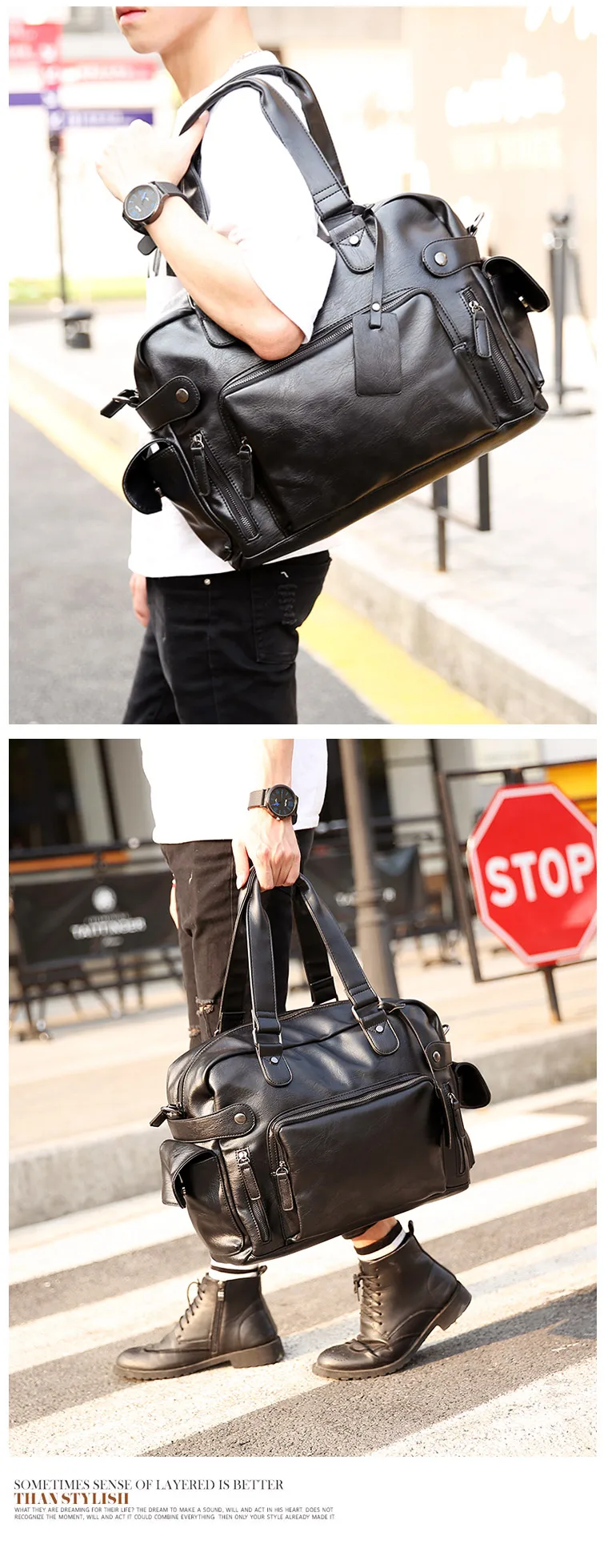 Модная уличная Мужская сумка из искусственной кожи, сумка через плечо, мужская дорожная сумка, черная Портативная сумка для отдыха, мотоциклетная сумка