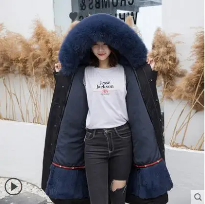 Parka 110cm Зимние толстые теплые парки с капюшоном из натурального меха лисы, женские зеленые пальто и куртки с подкладкой из кроличьего меха, Женское пальто с длинным рукавом - Цвет: Parka 110cm
